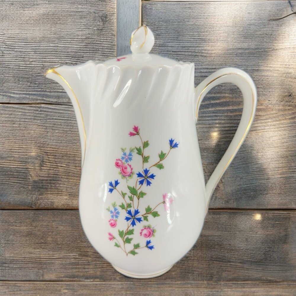 Louis Lourioux LE FAUNE Porcelain Teapot Carafe Coffee Pot France Floral Vintage